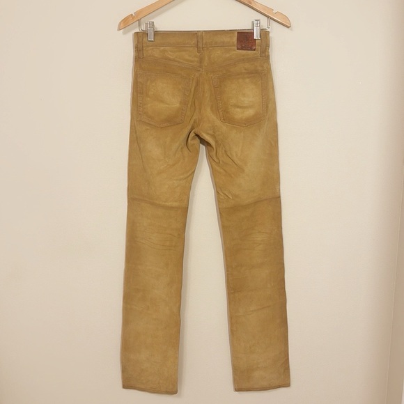 NEW RALPH LAUREN RL Cowboy Boot 100% Leather Pants Distressed Mustard Size 25 - Picture 5 of 8